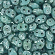 SuperDuo Beads 2.5x5mm Blue Turquoise - Silver Picasso